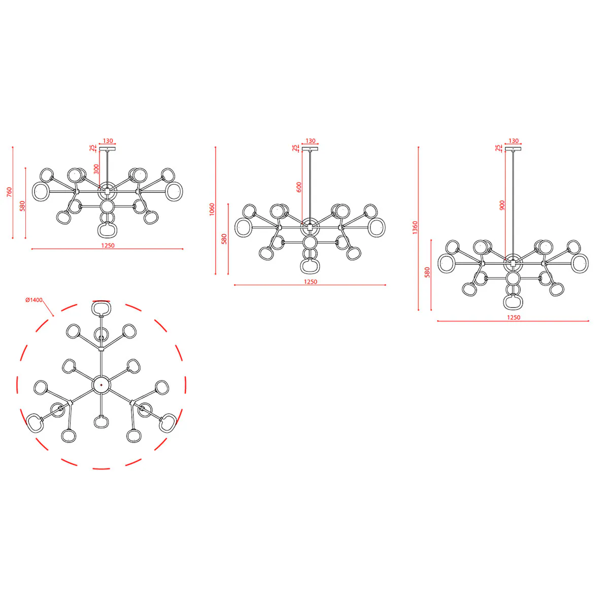 Nabila 552.16 Pendelleuchte 16-flammig Ø: 140 cm, Schwarz Matt / Messing & Klarglas Nabila 552.16 Pendelleuchte 16-flammig Ø: 140 cm, Schwarz Matt / Schwarz Chrom & Rauchglas,