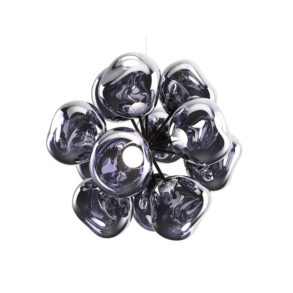 Tom Dixon Melt Burst LED Chandelier, Ø: 153 cm, H: 136.5 cm, 12-flammig, Smoke, Schwarz