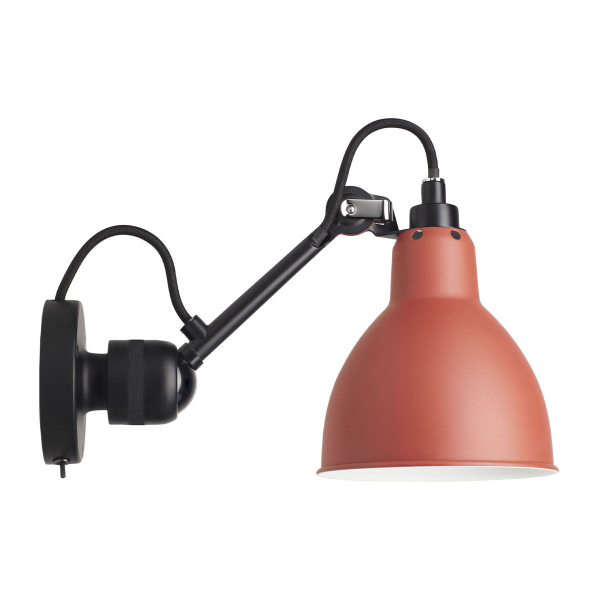 Lampe Gras N° 304 SW Wandleuchte, T: 15 cm Schwarz, Schirm Rot Konisch