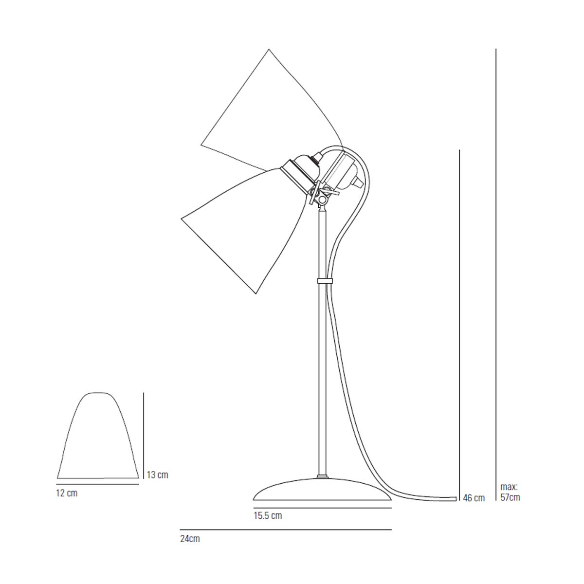 Hector 30 Tischleuchte, H: 46-57 cm, Kabel Grau