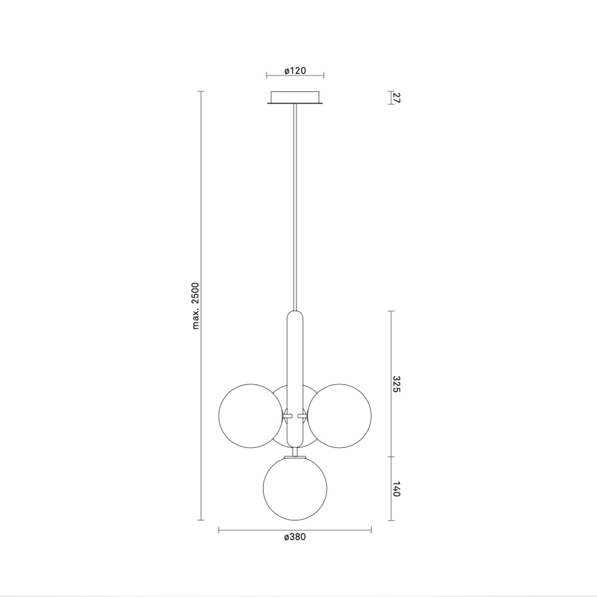 Miira 4 Pendelleuchte, Ø: 38 cm, Messing, Opalglas