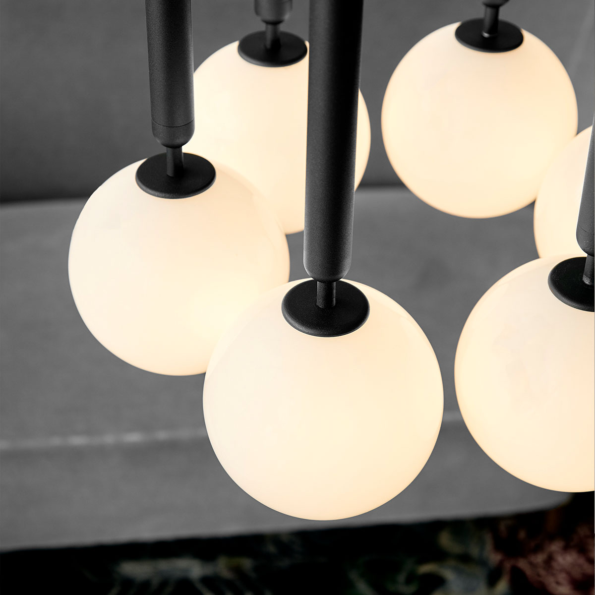 Miira 6  Pendelleuchte, Ø: 35 cm, Steingrau, Glas transparent Miira 6  Pendelleuchte, Ø: 35 cm, Messing, Opalglas