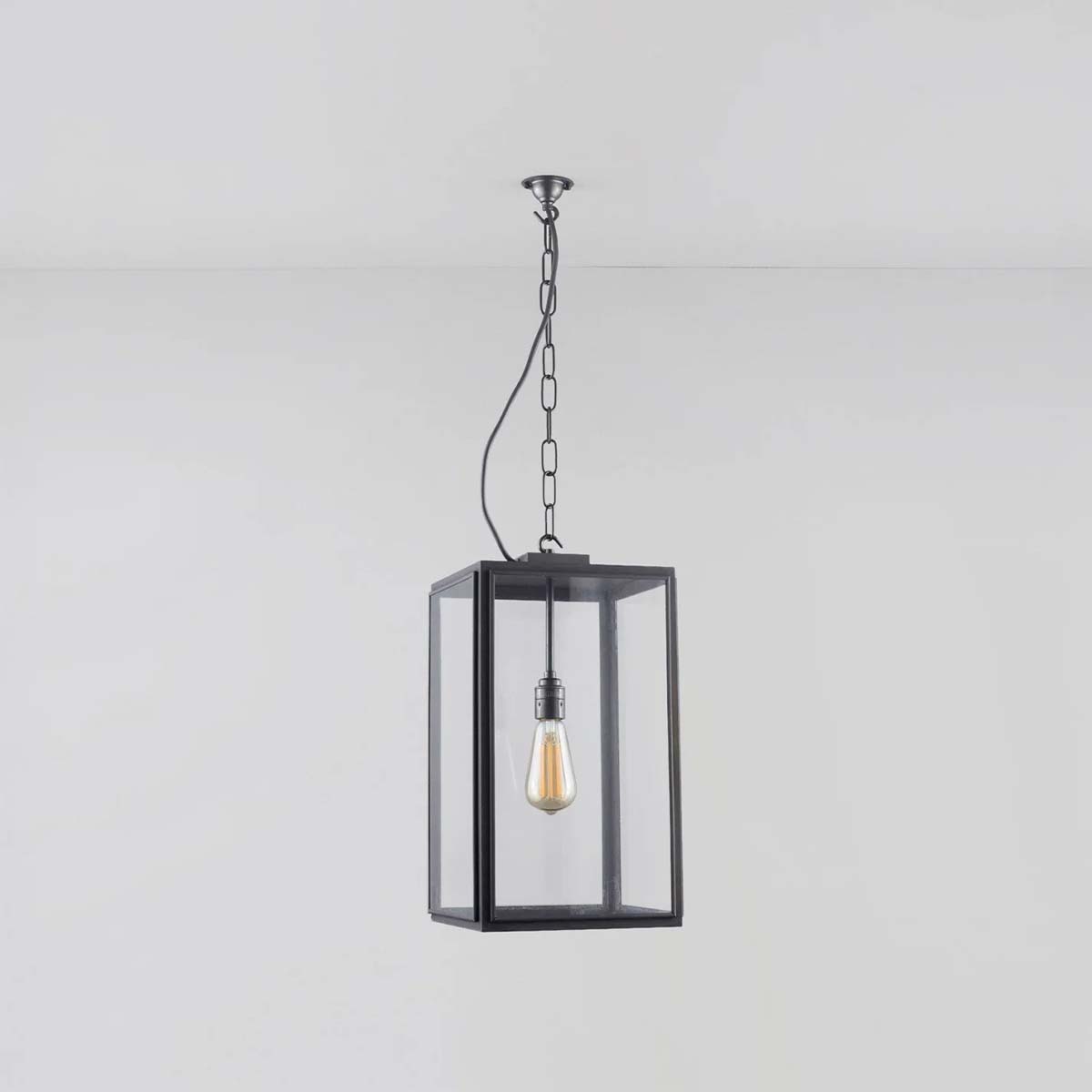 Original BTC Square Pendelleuchte, Geschlossen, Patiniertes Messing, H: 47 cm