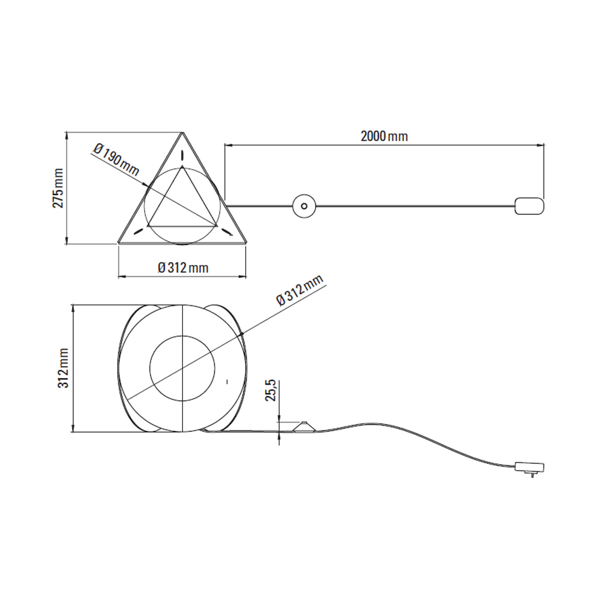 Technische Zeichnung DCW Editions Armen Tischleuchte Dim to Warm, B: 31,2 cm, H: 31,2 cm