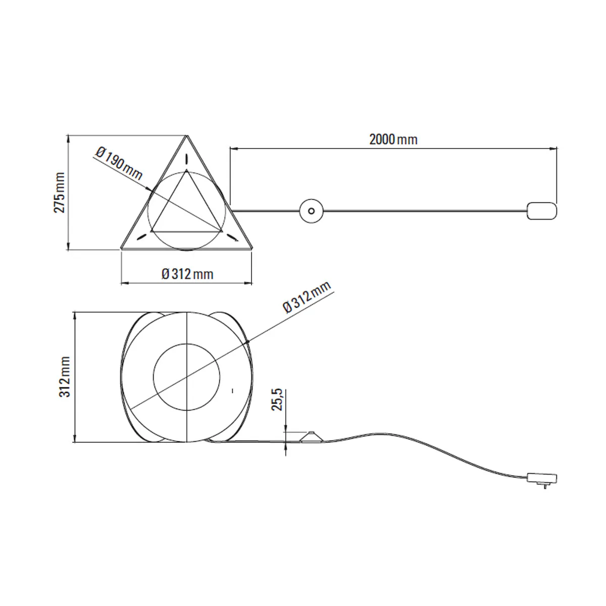 Technische Zeichnung DCW Editions Armen Tischleuchte Dim to Warm, B: 31,2 cm, H: 31,2 cm