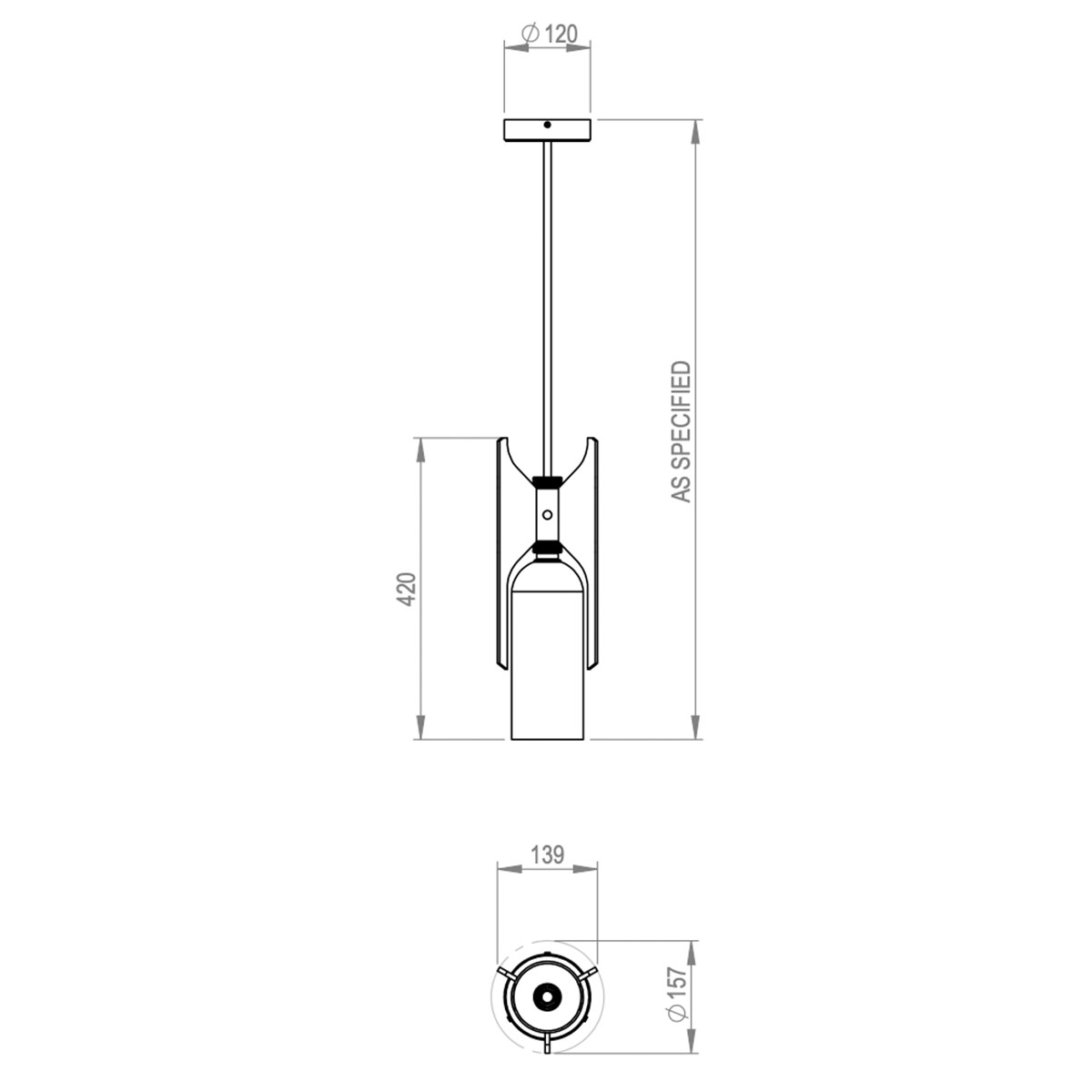 Technische Zeichnung Bert Frank Pennon Pendelleuchte, Ø: 15,7 cm, Messing gebürstet Technische Zeichnung Bert Frank Pennon Pendelleuchte, Ø: 15,7 cm, Bronze