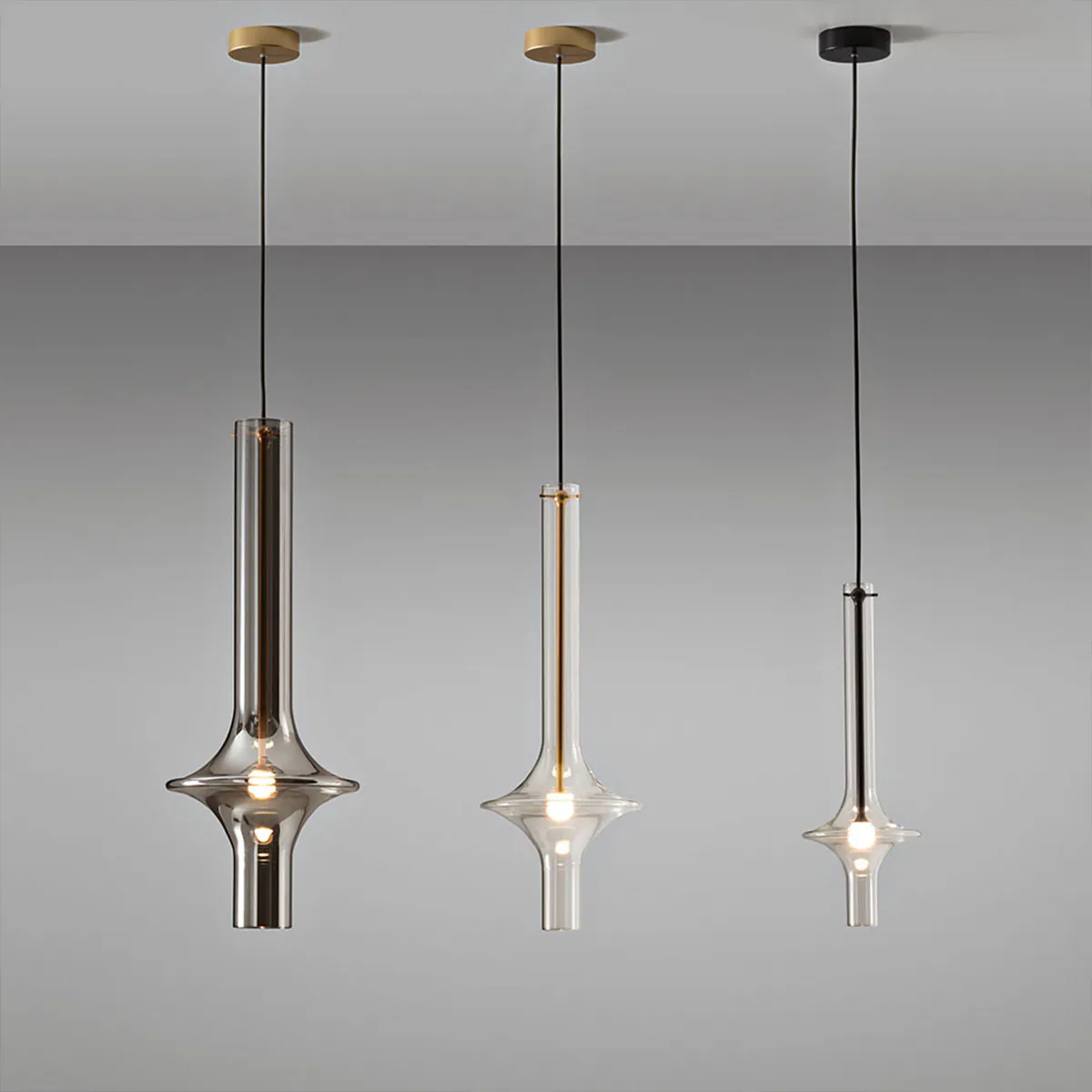 Wonder 1504-20 Pendelleuchte, Schwarz, Mini, Rauchglas