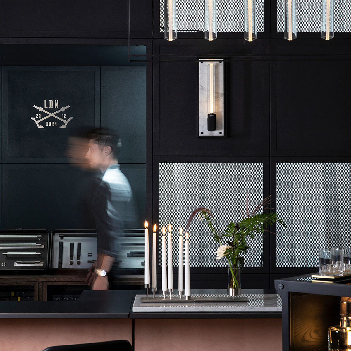 Caged Wall Light Large, White Marble