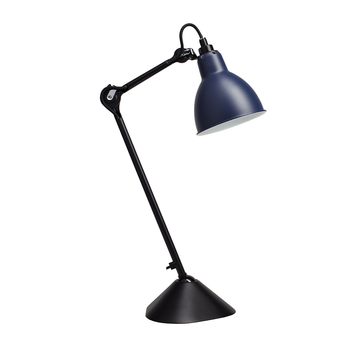 Lampe Gras N° 205 Tischleuchte, H: 39 cm Schwarz, Schirm Blau Konisch