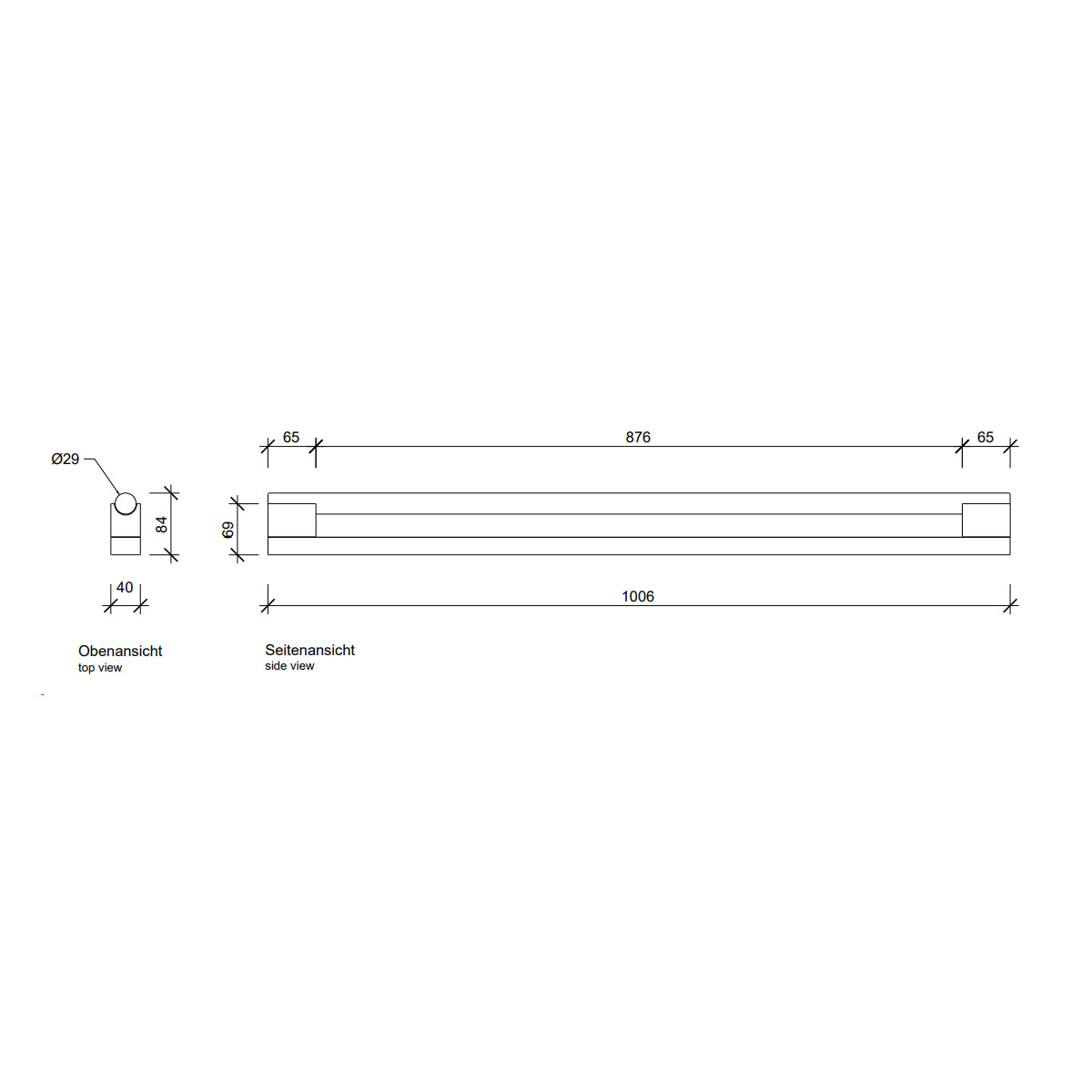 Maßzeichnung der Wandleuchten – Decor Walther Omega 200 Wandleuchte Bad, H: 100,5 cm, B: 4 cm, Schwarz matt
