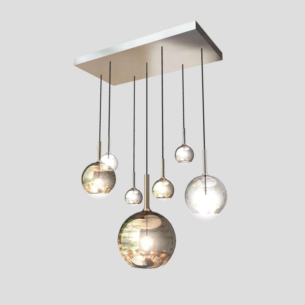 Lampen Baldachin für Glo, Lit, Mom 7-fach rechteckig 90 x 45 x 5 cm, Titanium