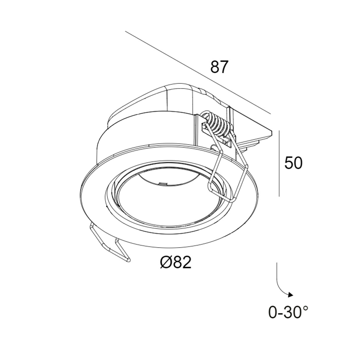 DeltaLight PLAT-OH! 93036 Einbaustrahler, Ø: 8,2 cm, Schwarz & Goldfarben, Warmweiß 3000K, 36° Einbaustrahler – technische Zeichnung