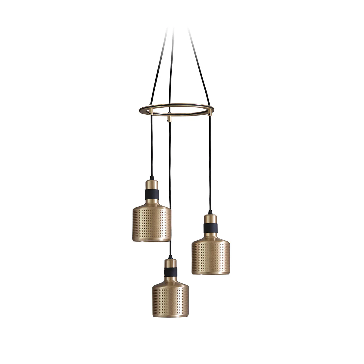 Perfekt für Esszimmer oder Lounge: Bert Frank Riddle Cluster Hängeleuchte, 3-flammig, Schwarz aus gebürstetes Messing – atmosphärisches Licht
