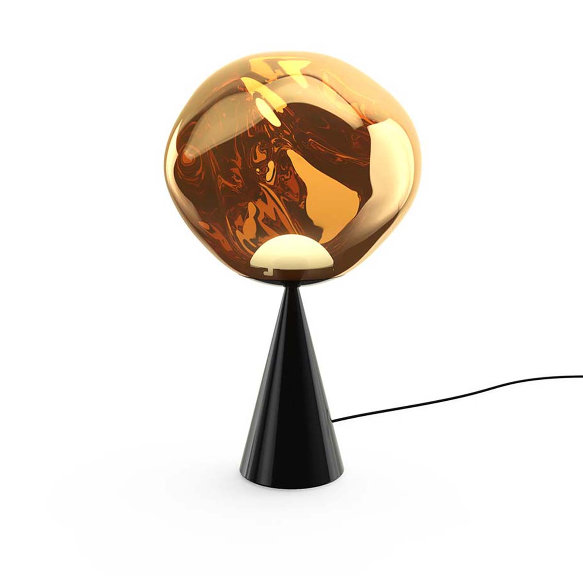 Tom Dixon Melt Cone Fat LED Tischleuchte, Ø: 25 cm, H: 46,5 cm, Gold