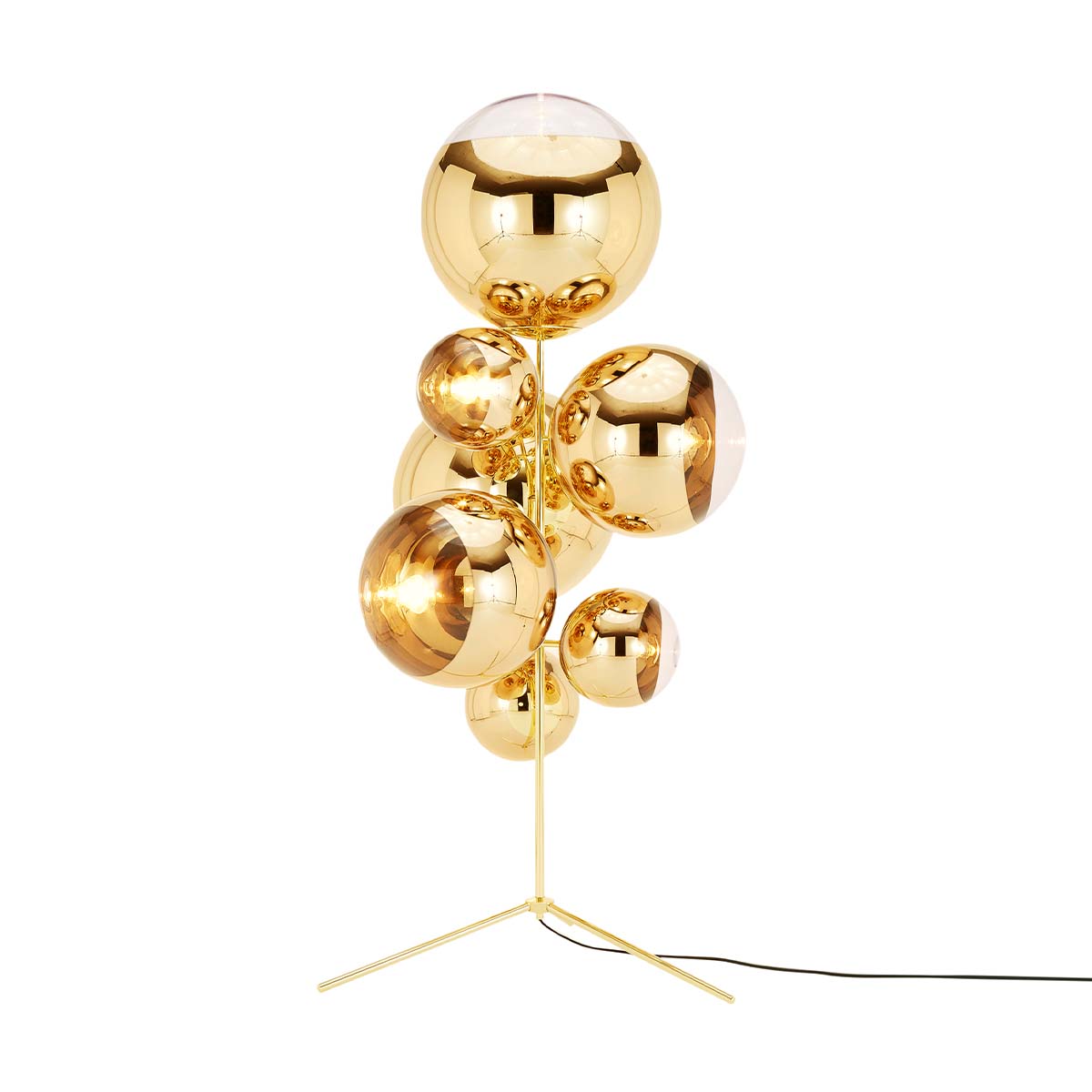Tom Dixon Mirror Ball Chandelier LED Stehleuchte, H: 181,5 cm, Gold