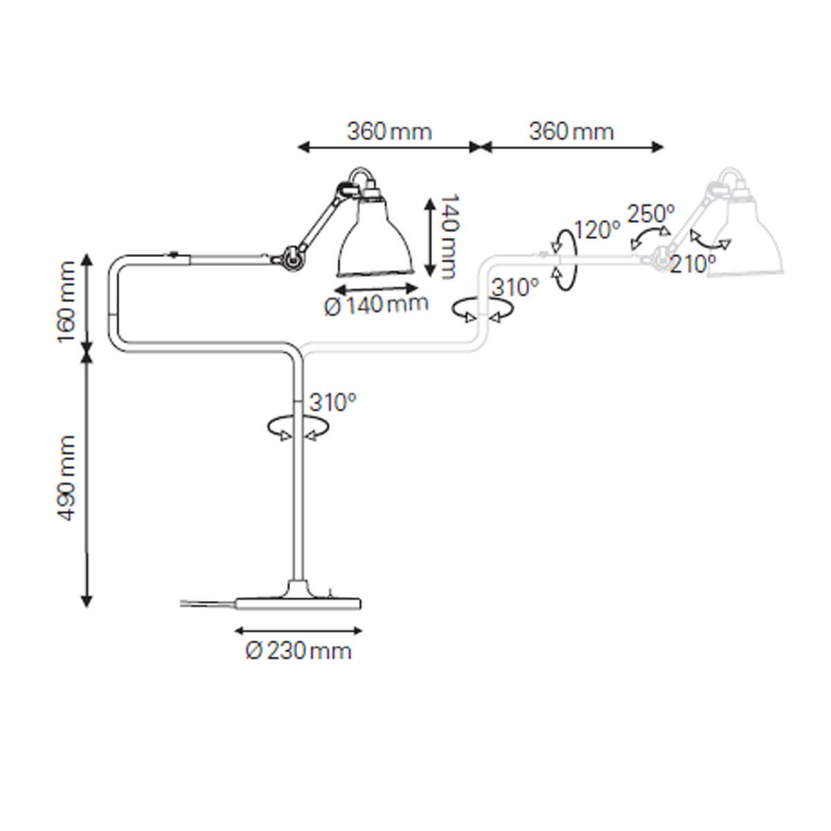 Lampe Gras N° 317 Tischleuchte, H: 65 cm Schwarz, Schirm Kupfer & Weiß Rund