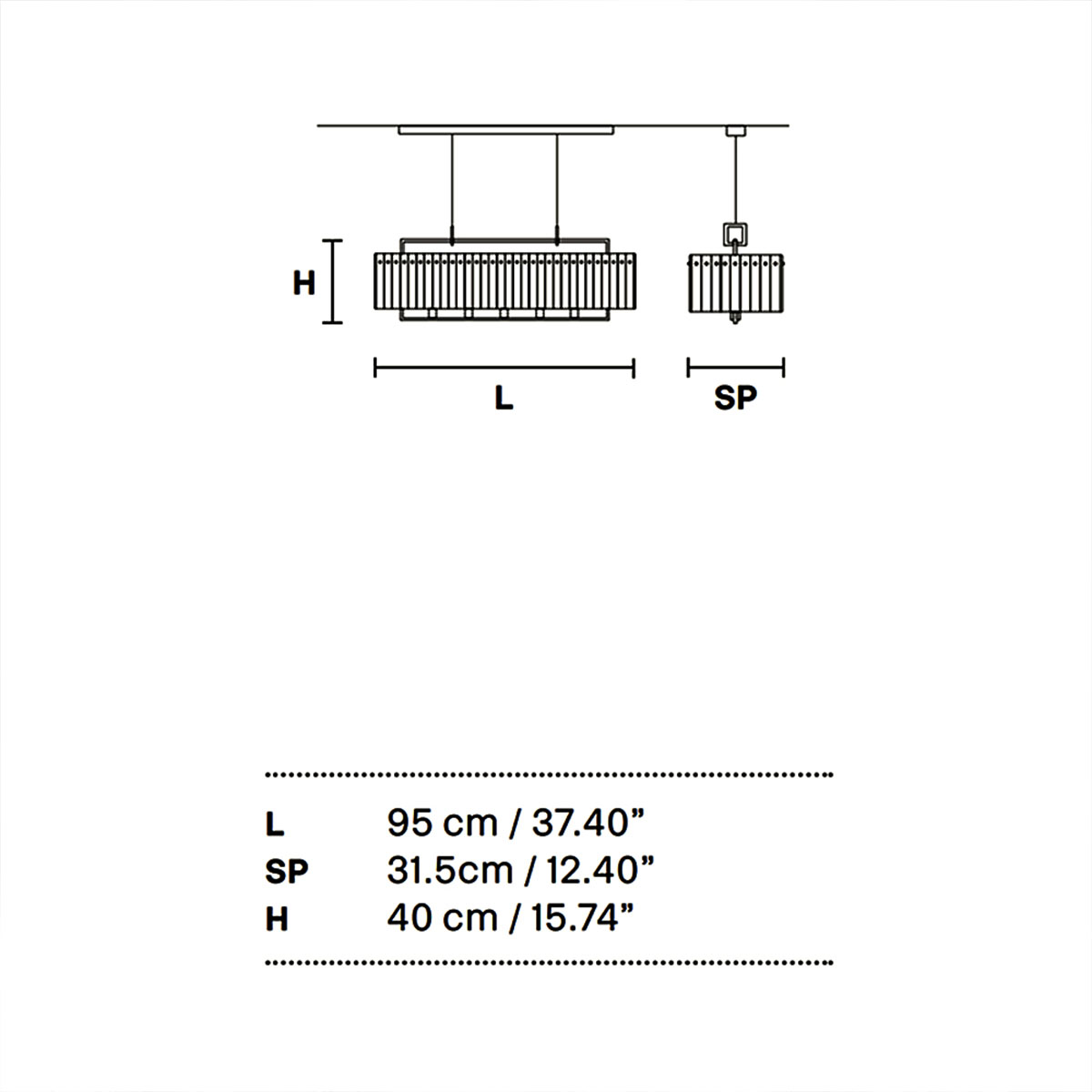Masiero Crek S10 Pendelleuchte, L: 95 cm Pendelleuchten - technische Zeichnung