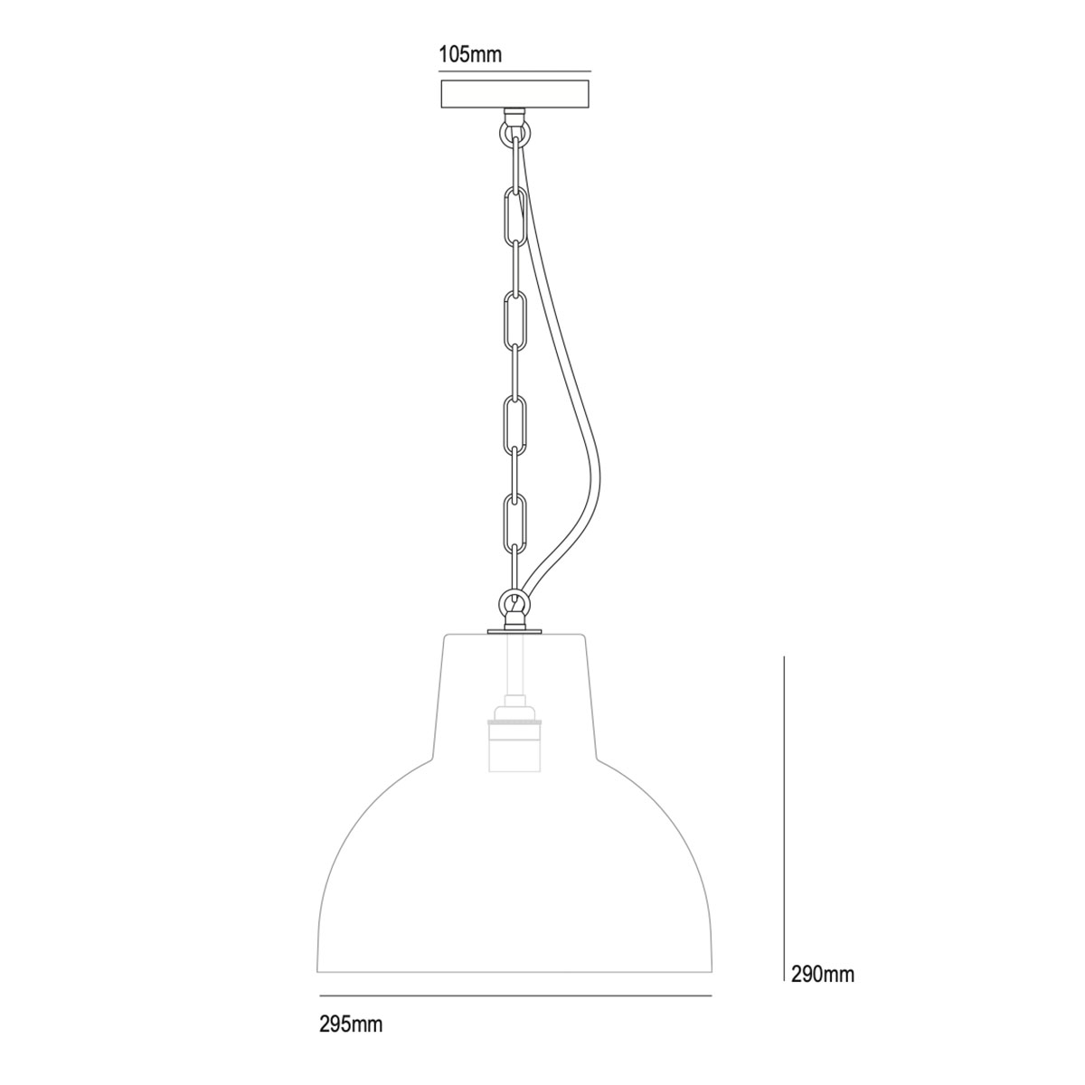 Technische Zeichnung Original BTC York Pendant Size 2 Pendelleuchte, Anthrazit & Patiniertes Messing