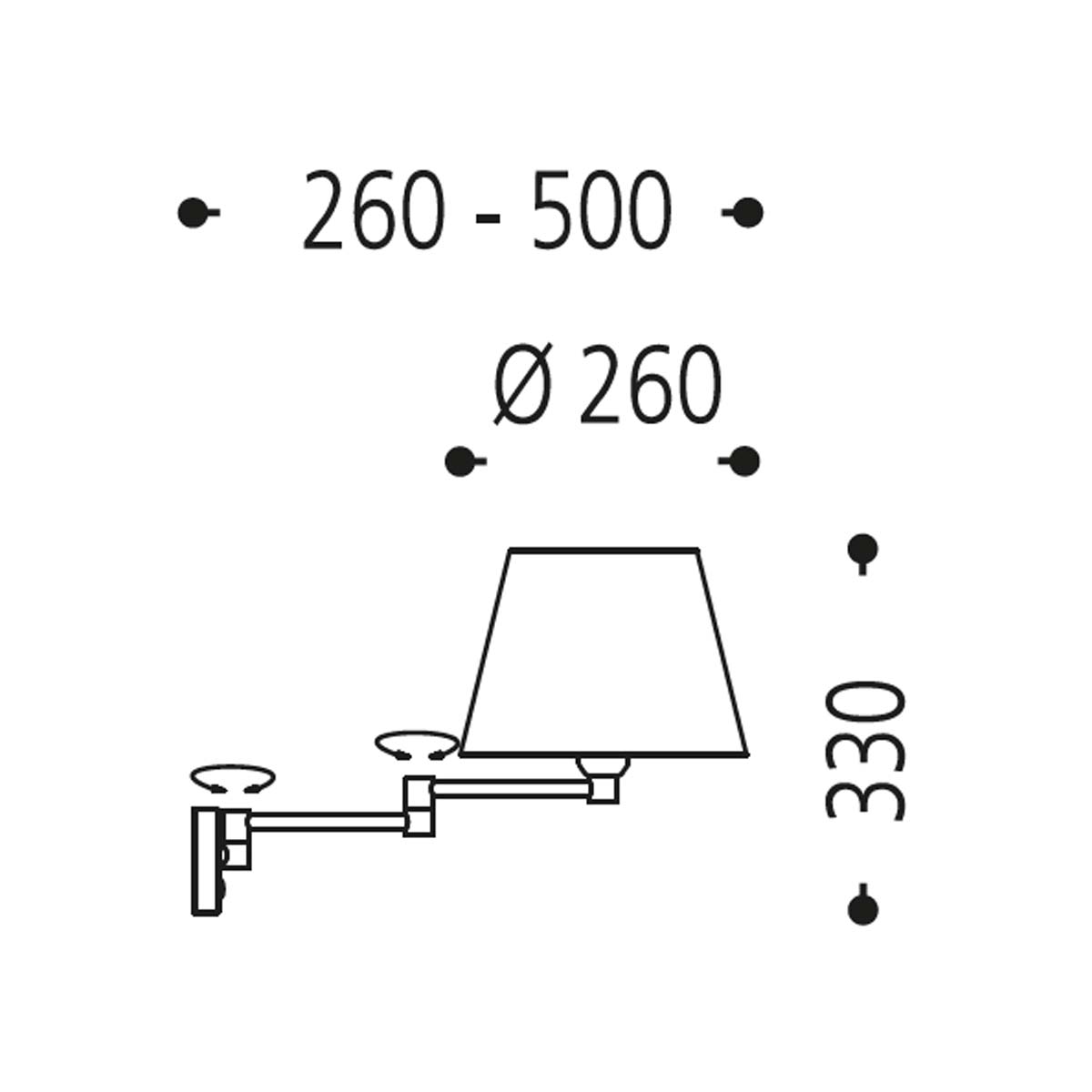 Wandleuchte mit Schalter, Nickel, Chintz naturweiß, T: 26 - 50 cm