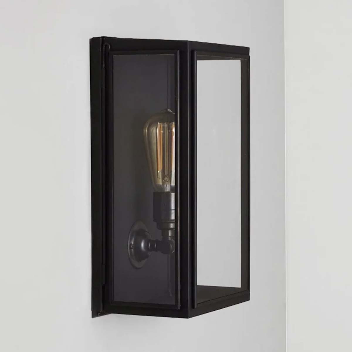 Original BTC Box Wall 7642 Wandleuchte Patiniertes Messing & Mattglas H: 36 cm, von außen verglast