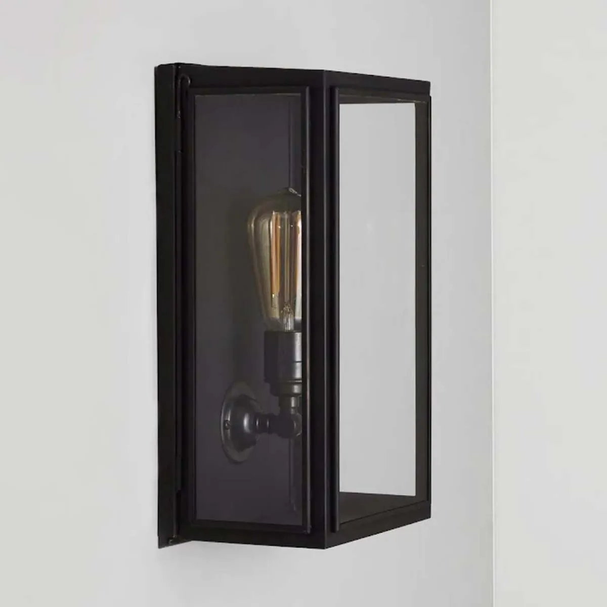 Original BTC Box Wall 7642 Wandleuchte Patiniertes Messing & Mattglas H: 36 cm, von außen verglast