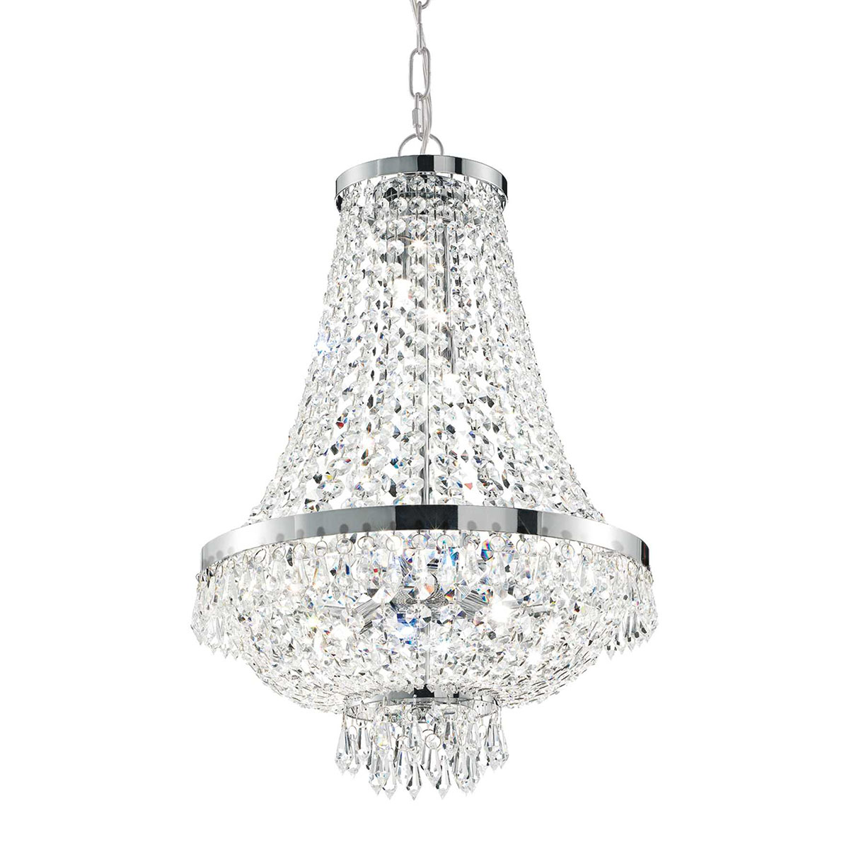 Caesar Kristallglas Korbleuchter SP12 Pendelleuchte, Chrom, Ø: 55 cm