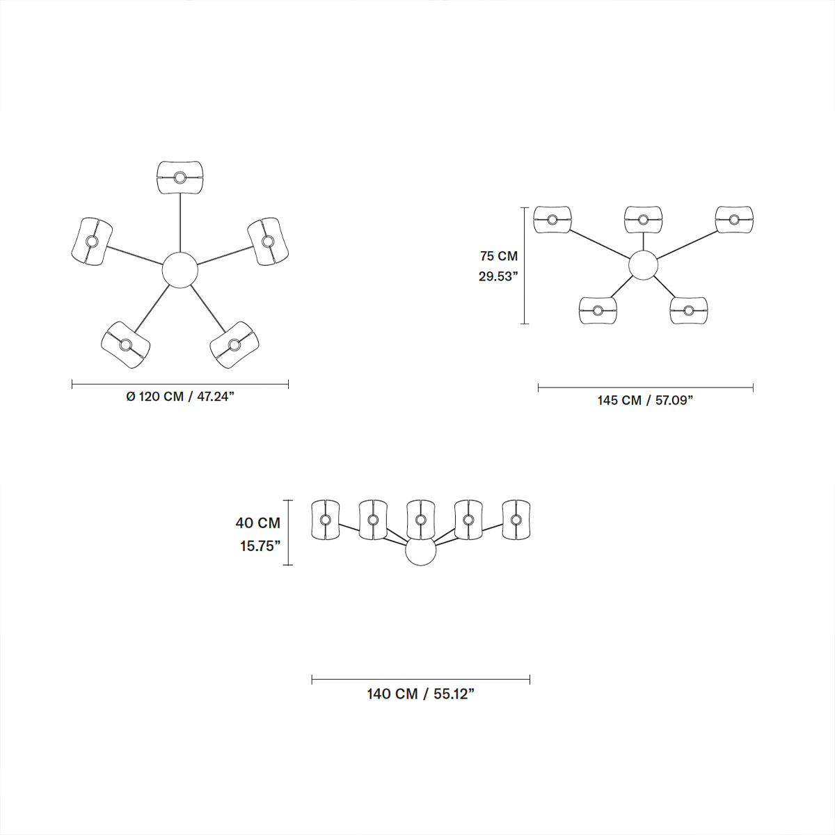 Vollee C5 P Pendelleuchte, 5-flammig, Weiß matt Vollee C5 P Pendelleuchte, 5-flammig, Orange