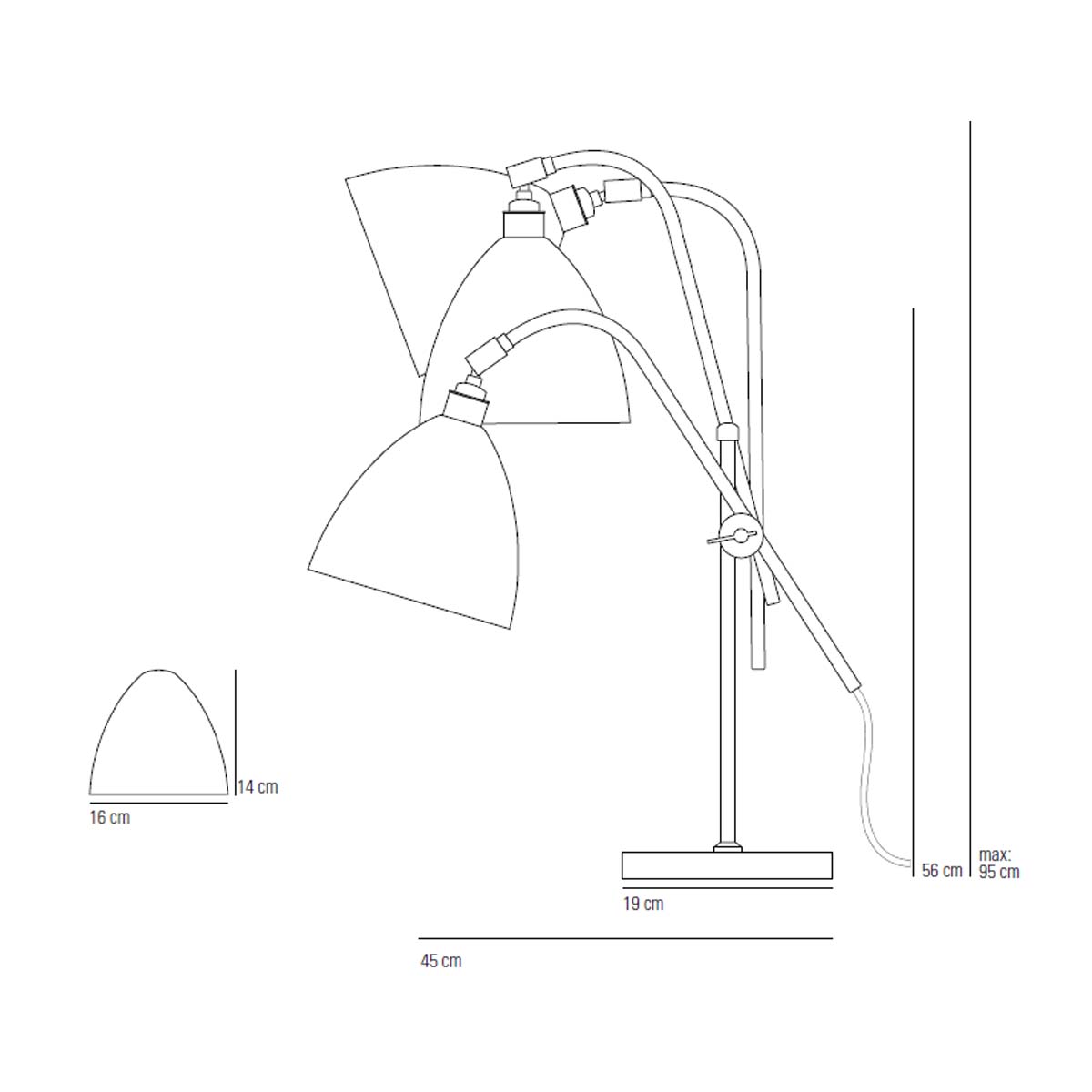 Task Tischleuchte, H: 56 - 95 cm, Grau