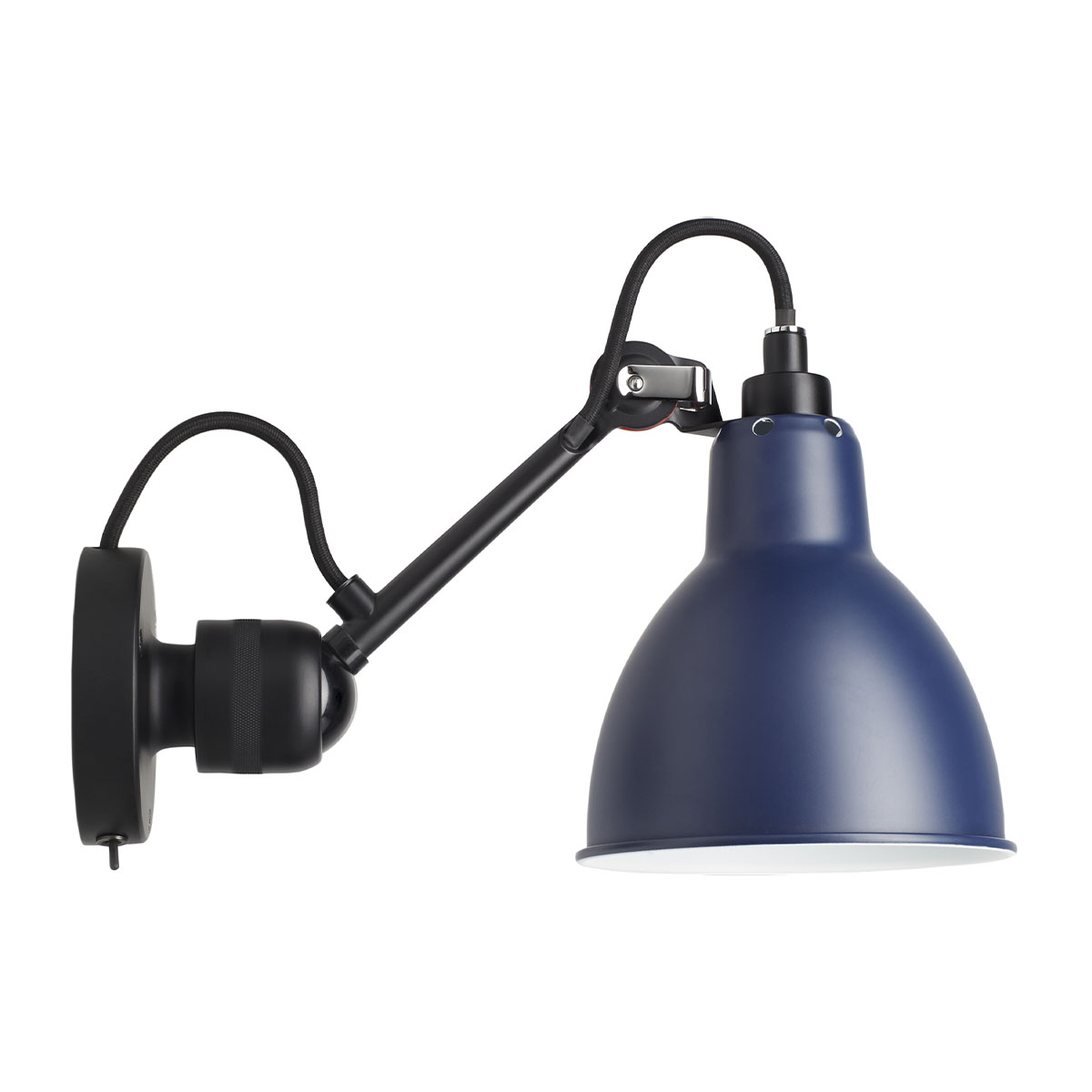 Lampe Gras N° 304 SW Wandleuchte, T: 15 cm Schwarz, Schirm Blau Rund