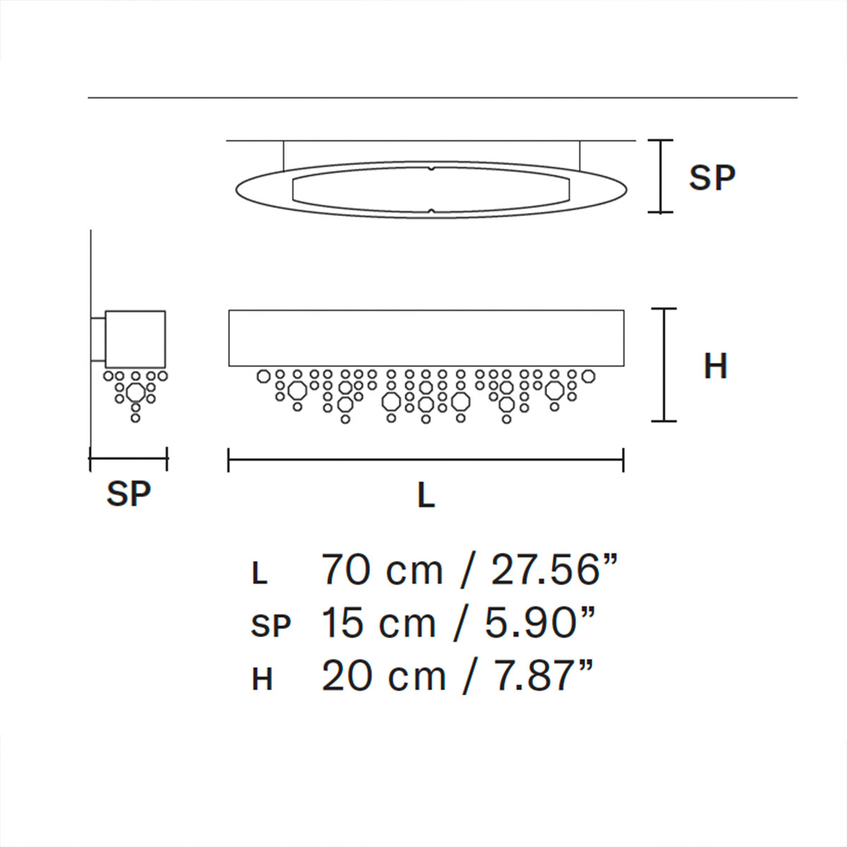 Olà A2 OV 70 Wandleuchte, Blattsilber, L: 70 cm, LED-Modul