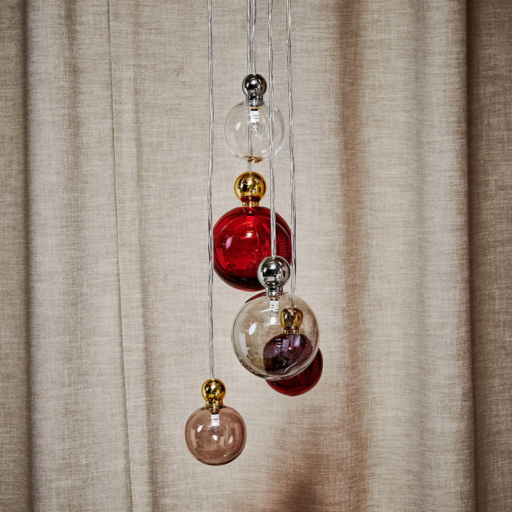 Uva Pendelleuchte L Ø 10 cm, Ruby, Gold, für Multi-Baldachin