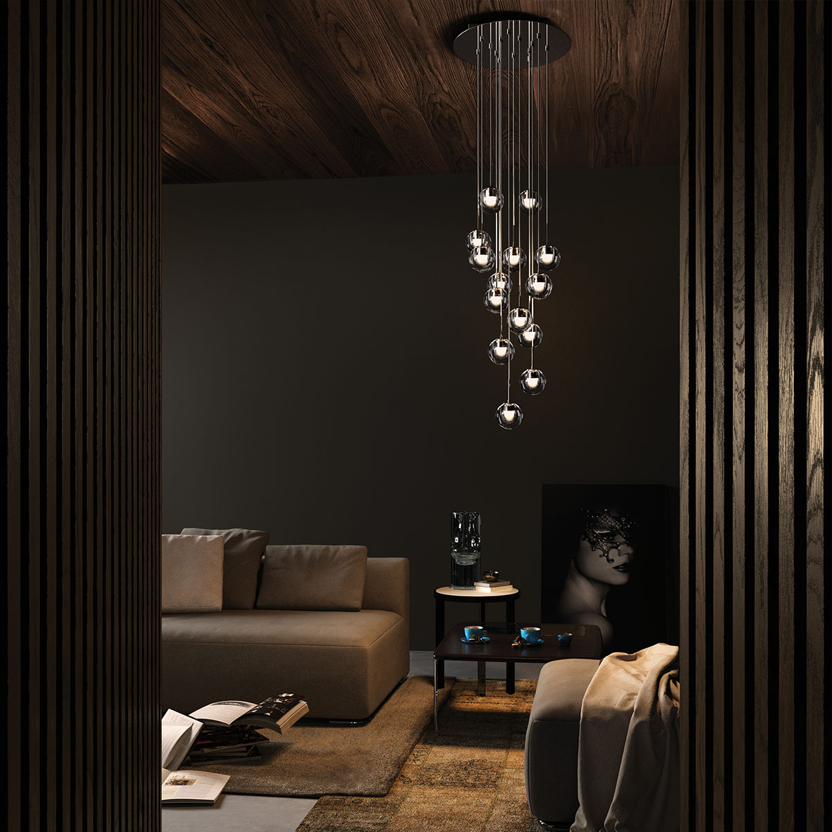 Dew Pendelleuchte, Ø: 49,5 cm, Messing, 19-flammig