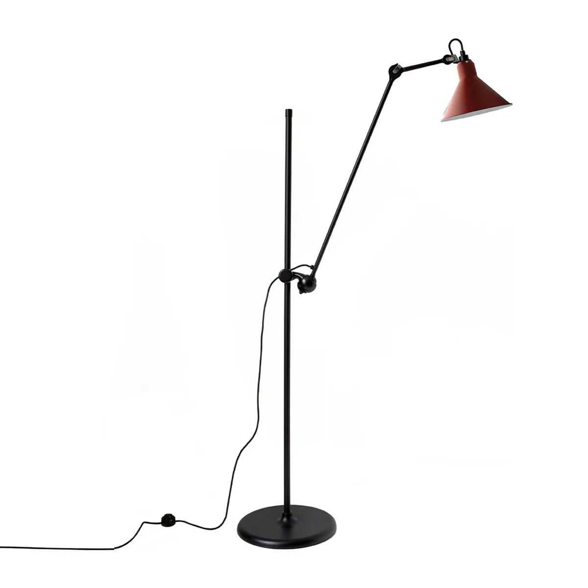 Lampe Gras N° 215 Stehleuchte, H: 135 cm Schwarz, Schirm Rot Rund in Schwarz Rot – zeitlose Designerleuchte aus dem Hause DCW Editions passt perfekt in eine Leseecke