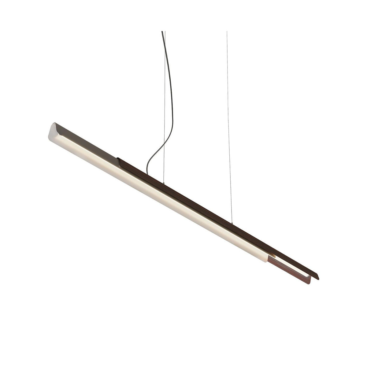 Dala Linear Pendelleuchte, L: 150 cm, Dunkelgrau & Holz, Warmweiß 3000K