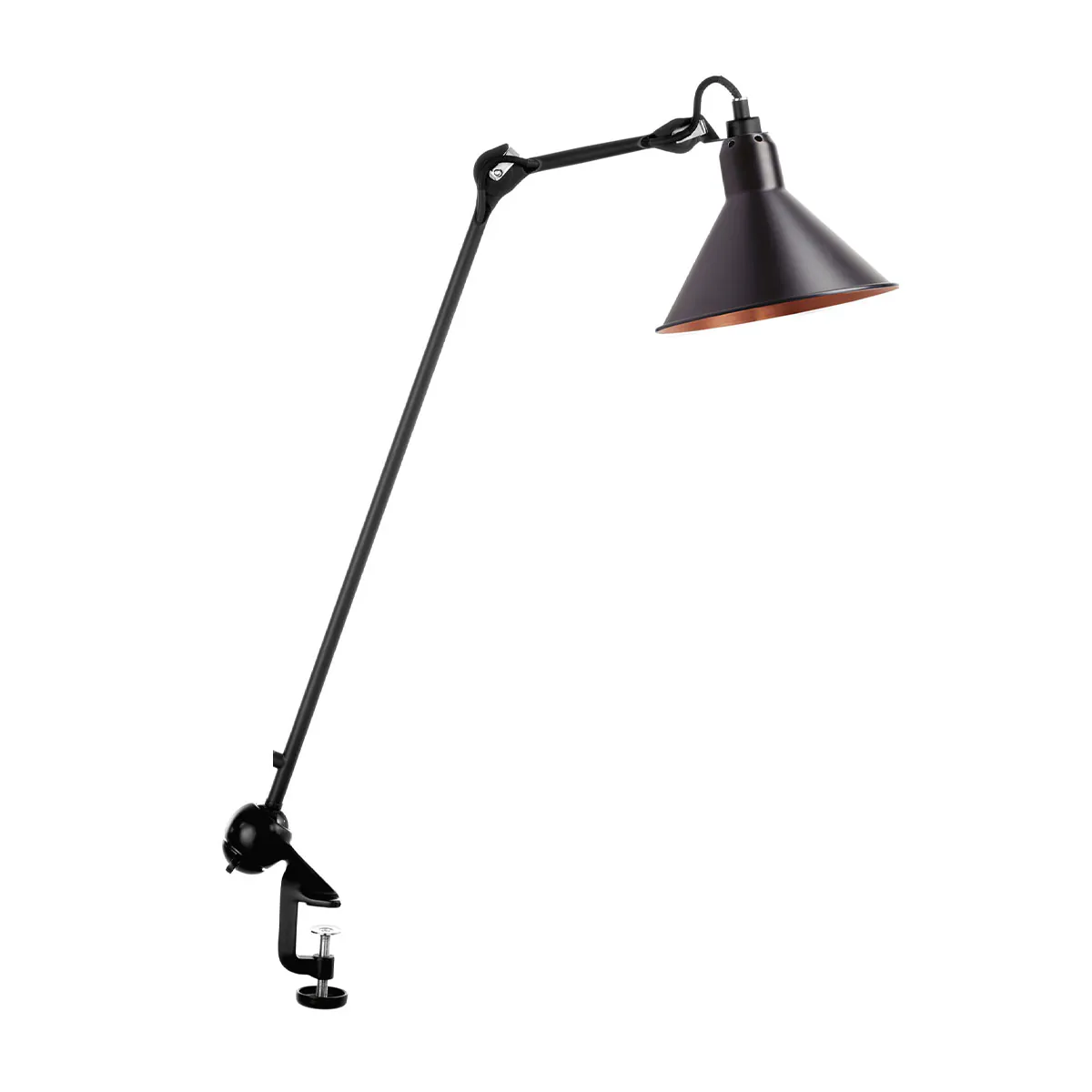 Lampe Gras N° 201 Tischleuchte, H: 59 cm Schwarz, Schirm Schwarz & Kupfer Konisch in Schwarz Kupfer – elegante Designerleuchte aus dem Hause DCW Editions ideal am Schreibtisch