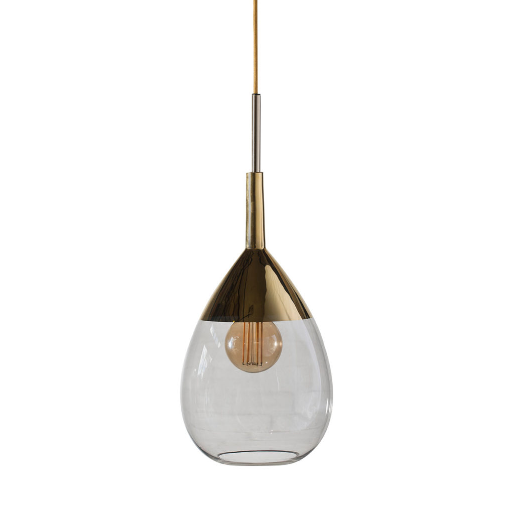 Lute Pendelleuchte L Ø 22 cm, Smokey Grey, Gold