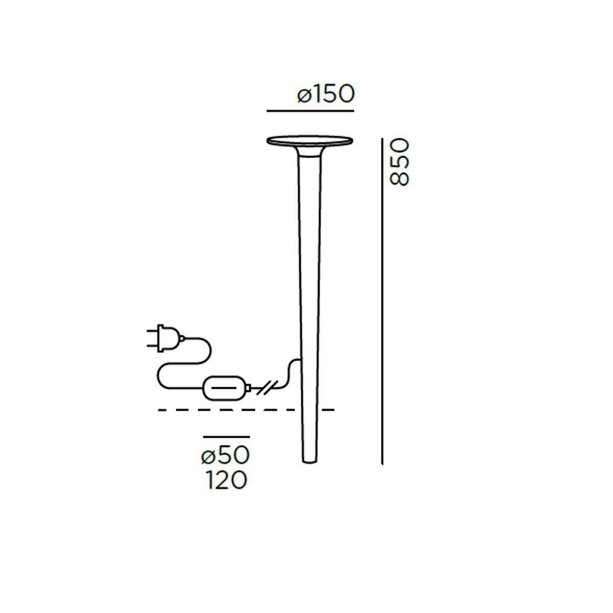 lix Spike Erdspießleuchte, Schuko Stecker, Ø: 15 cm, H: 85 cm, Anthrazit IP44.de lix Spike Erdspießleuchte, Schuko Stecker, Ø: 15 cm, H: 85 cm Cool Brown