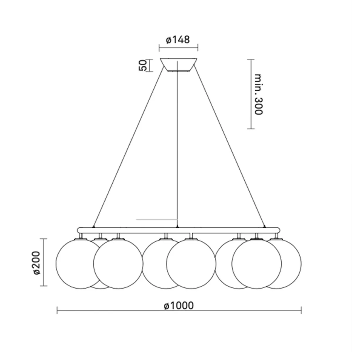 Miira 8 Kronleuchter Ø: 100 cm, Dunkelbronze, Glas transparent Miira 8 Kronleuchter Ø: 100 cm, Steingrau, Opalglas
