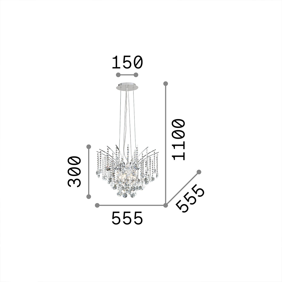 Audi-77 SP6 Kronleuchter Kristallglas 6-flammig, Chrom, Ø: 55 cm