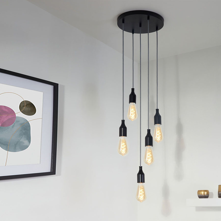 Lampen Baldachin Metall 5-fach Schwarz, Ø: 30 cm x H: 2,5 cm