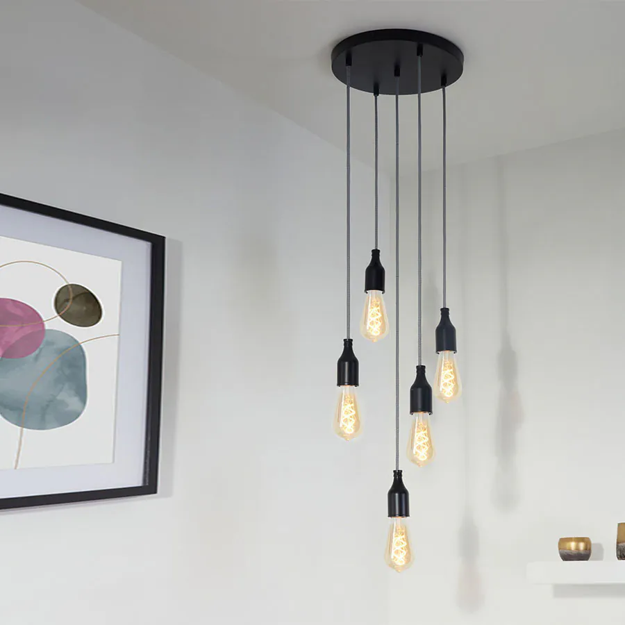 Lampen Baldachin Metall 5-fach Schwarz, Ø: 30 cm x H: 2,5 cm