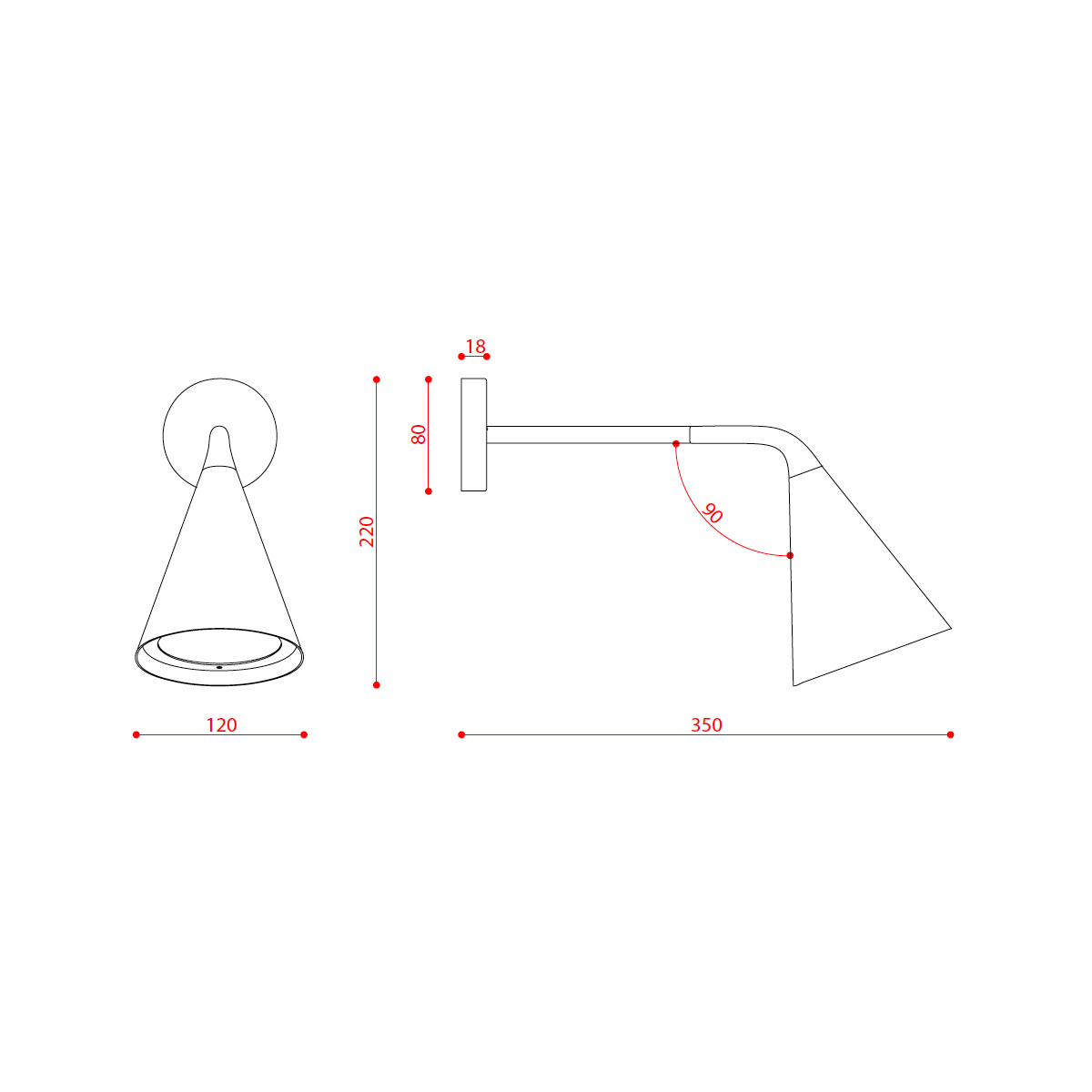 Technische Zeichnung TOOY Gordon 561.43 Wandleuchte, Schwarz Matt, T: 35 cm Technische Zeichnung TOOY Gordon 561.43 Wandleuchte, Schwarz Matt & Schwarz Chrom, T: 35 cm