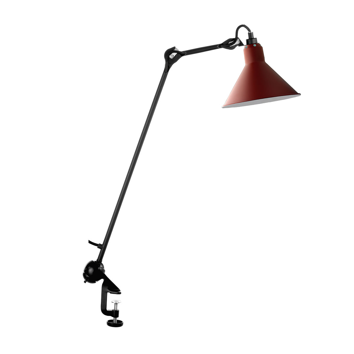 Lampe Gras N° 201 Tischleuchte, H: 59 cm Schwarz, Schirm Rot Konisch