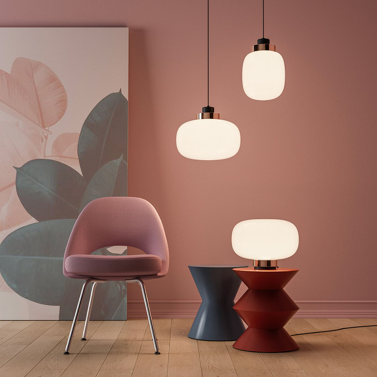 Designerleuchte TOOY Legier 557.24 Pendelleuchte, Schwarz & Kupfer, Opalglas aus Glas Aluminium Messing in Weiß Kupfer