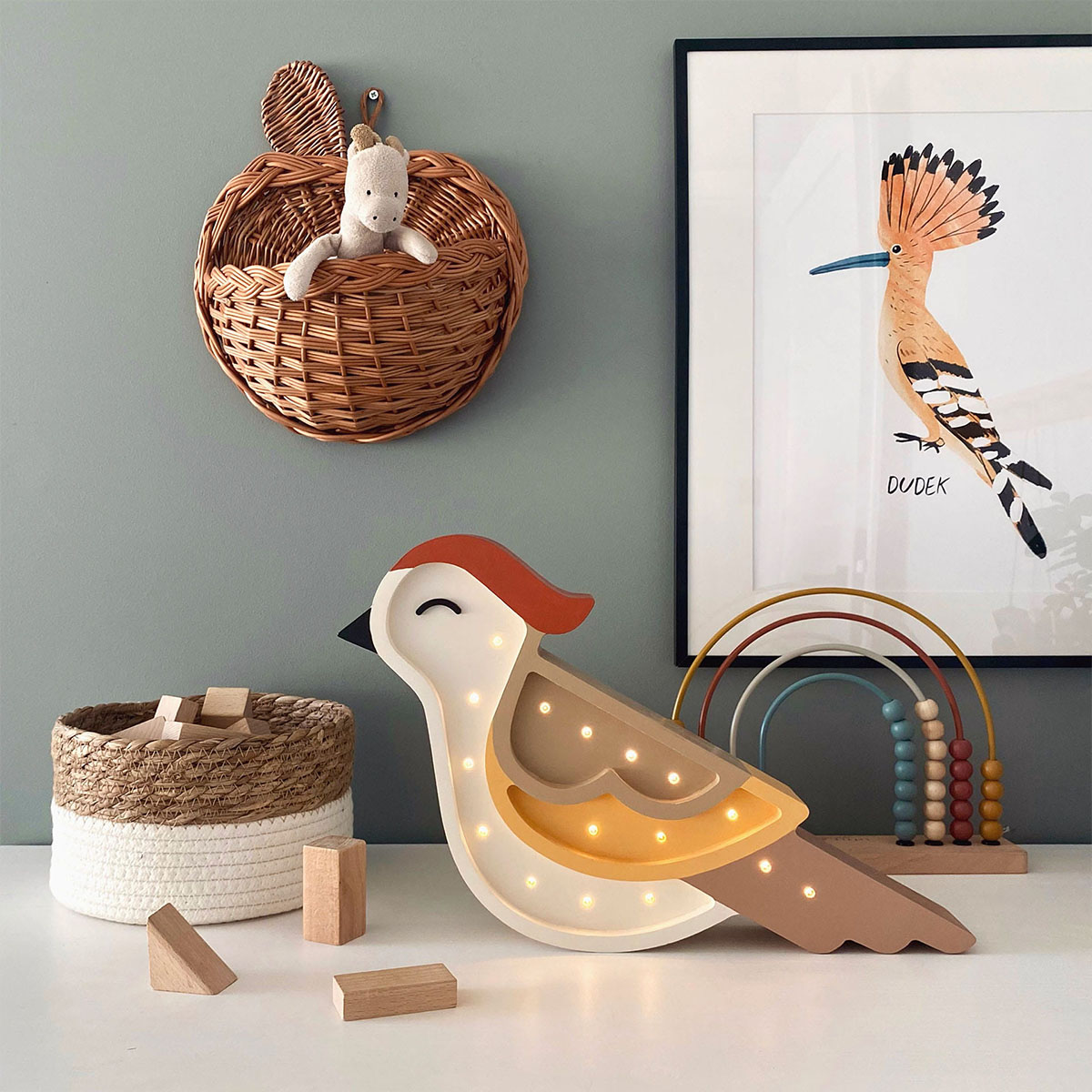 Kinder Nachtlicht Vogel, Holz, braun/ gelb, handgemacht