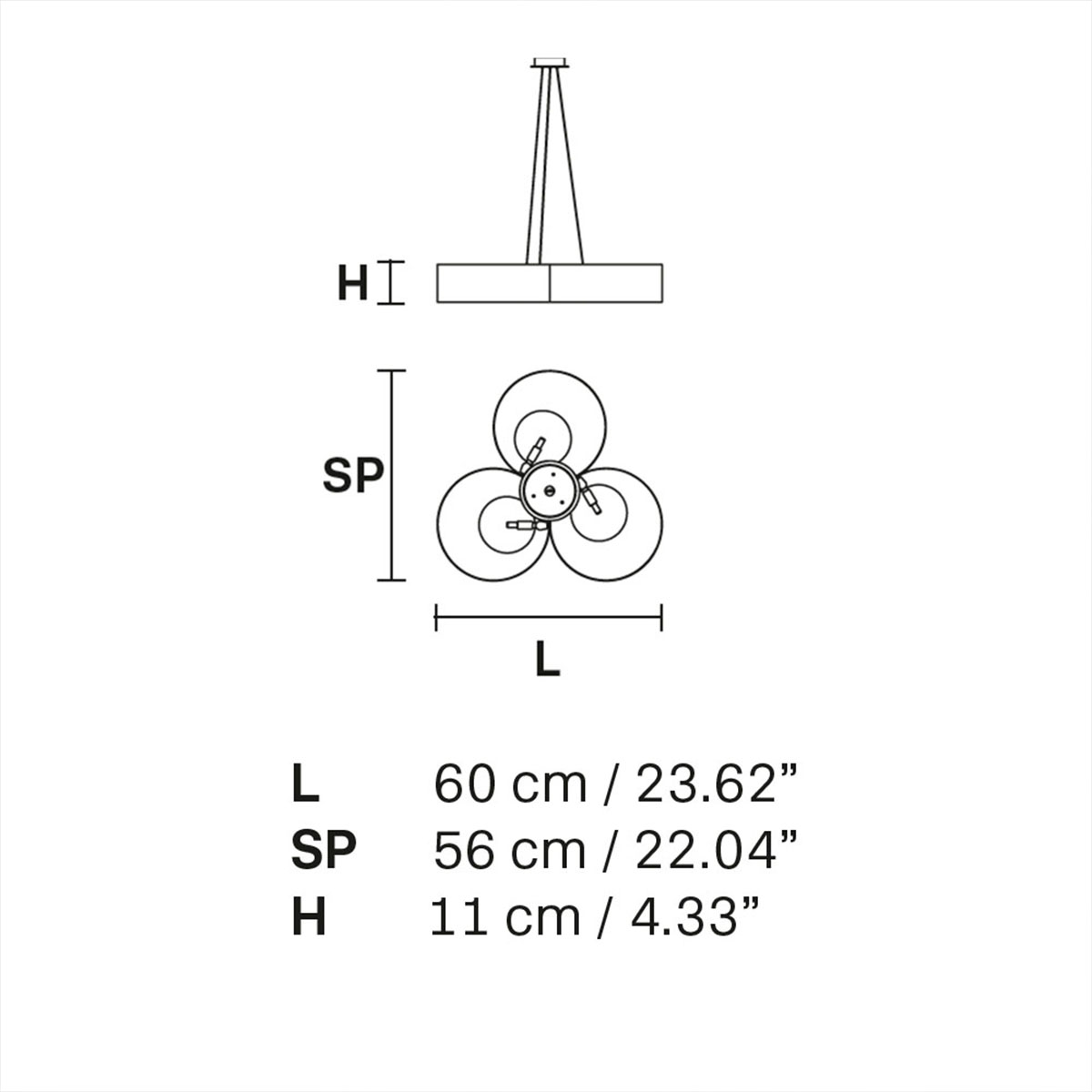 Sound OR3 Pendelleuchte, L: 60 cm, B: 56 cm, 3-flammig, Messing gebürstet & Schwarz matt, LED-Modul