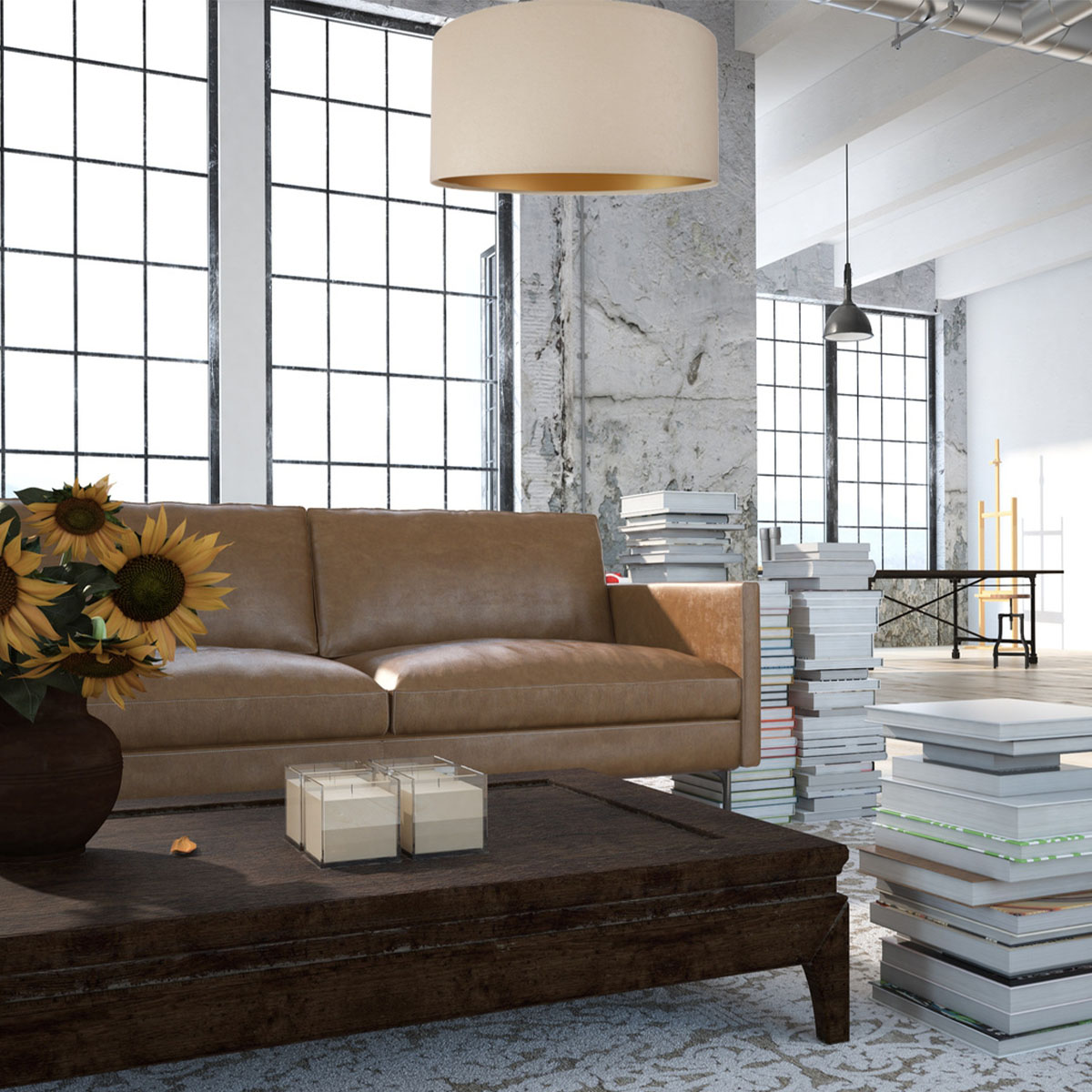 Pendelleuchte, Beige, Gold,  Ø: 40 cm