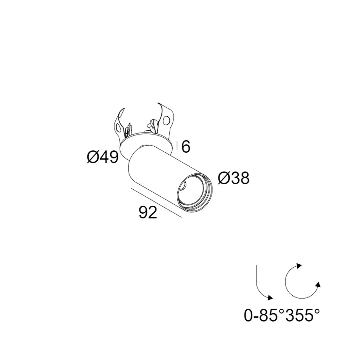 SPY 39 CLIP 93040 Einbaustrahler, Ø: 3,8 cm, L: 9,2 cm, Klavier Schwarz, Warmweiß 3000K, 40°