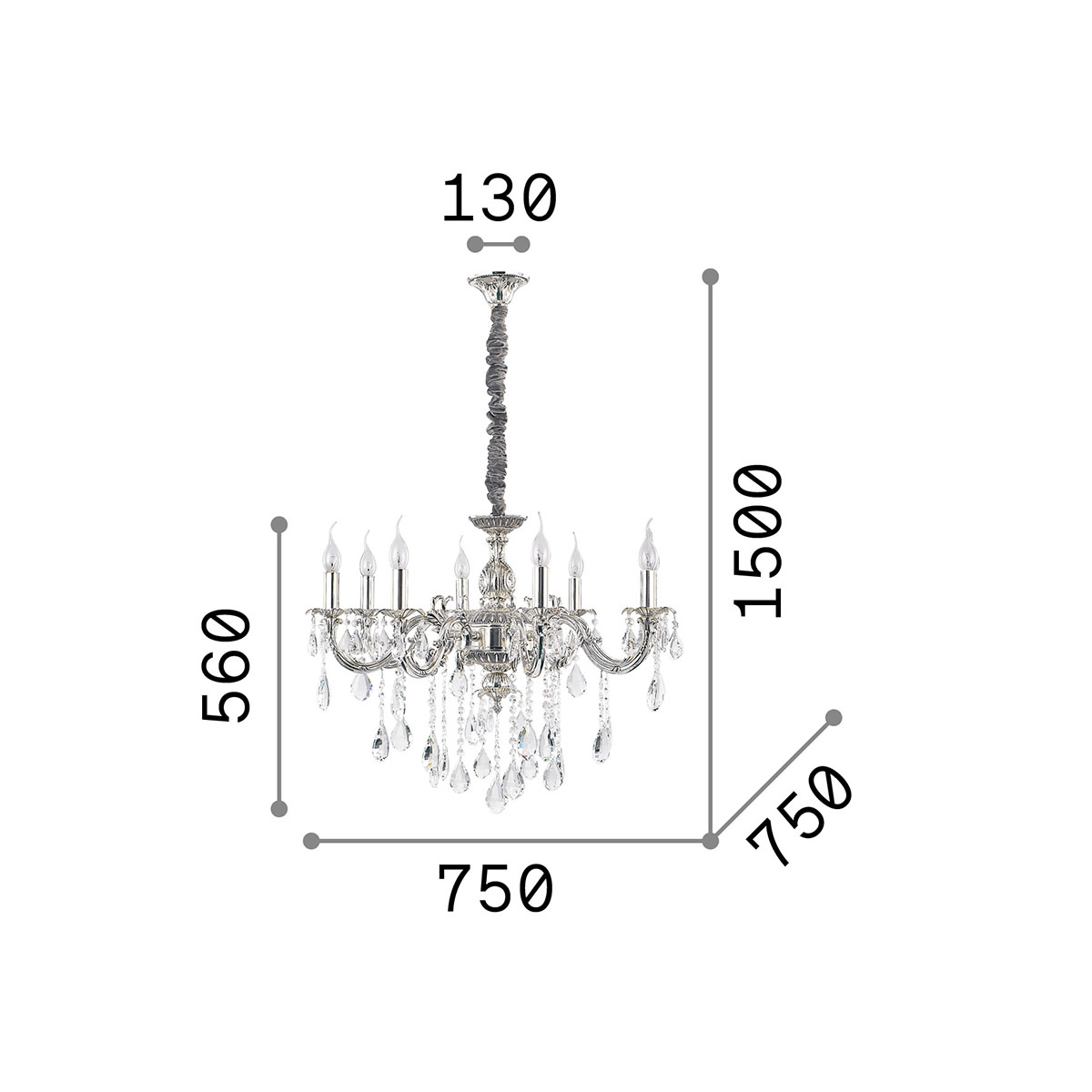 Impero SP8 Kronleuchter 8-flammig, Silber, Ø: 75 cm