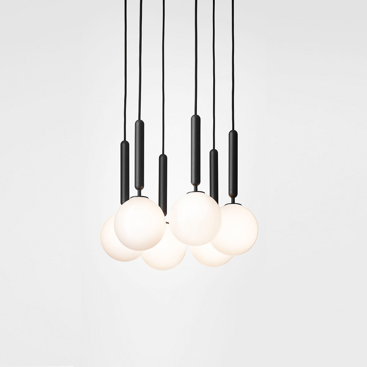 Miira 6  Pendelleuchte, Ø: 35 cm, Steingrau, Opalglas